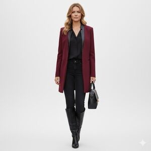 Melanie Lyne Redingote faux leather detail jacket